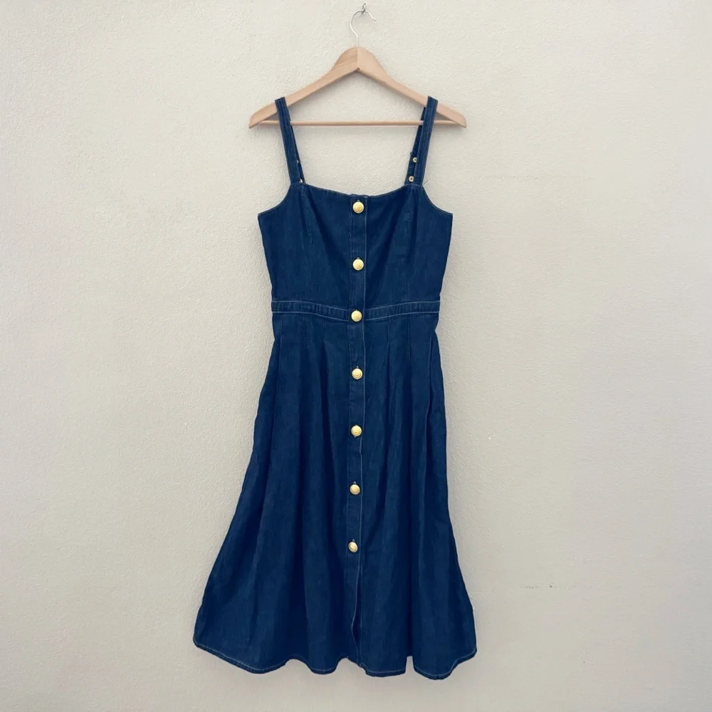 L'agence Esmeralda Pinafore Denim Midi Dress 8 Raleigh Parisian Chic Preppy NWT - Picture 6 of 15